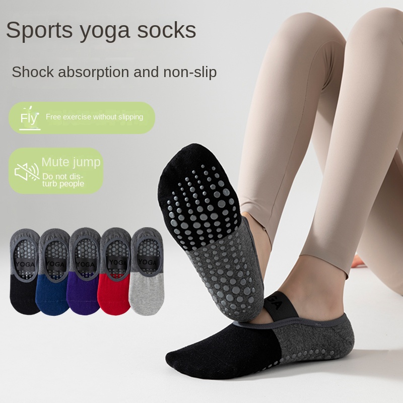 Yoga Dance & Fitness Center Llc - ถุงเท้าโยคะมืออาชีพข้ามพรมแดน 5 คู่, ถุงเท้าฝ้ายแบบมีสายรัดซิลิโคนกันลื่นสำหรับพิลาทิส ฟิตเนส และเต้นรำ