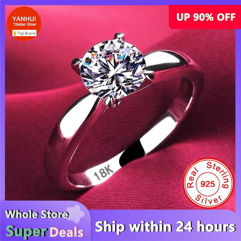 Gymnastics Rings - ที่มีใบรับรองหรูหรา18พันสีขาวทองแหวน, 100%แข็งเงิน925แหวน,ที่มีคุณภาพสูงเซอร์โคเนียเพชรแหวนแต่งงานสําหรับผู้หญิง