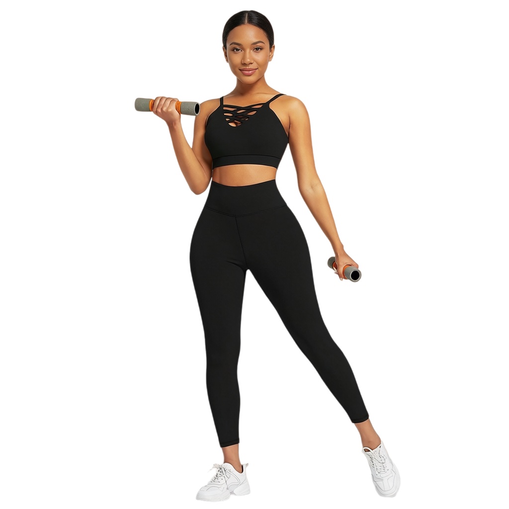 Yoga Fitness Usa - ชุดโยคะฟิตเนสสำหรับผู้หญิง 3 ชิ้น - ชุดออกกำลังกายแขนยาว เสื้อฮู้ดครอป