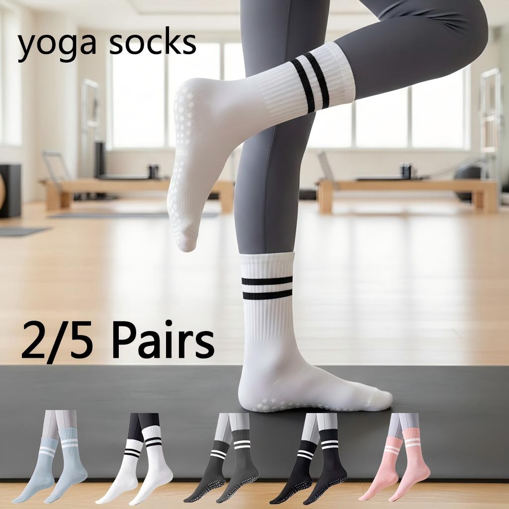Yoga Dance & Fitness Center Llc - ถุงเท้าโยคะกันลื่นสำหรับผู้หญิง, ถุงเท้าพิลาทิสแบบยึดเกาะ, ชุด 2/5 คู่, ถุงเท้ากันลื่นสำหรับเต้นรำ,