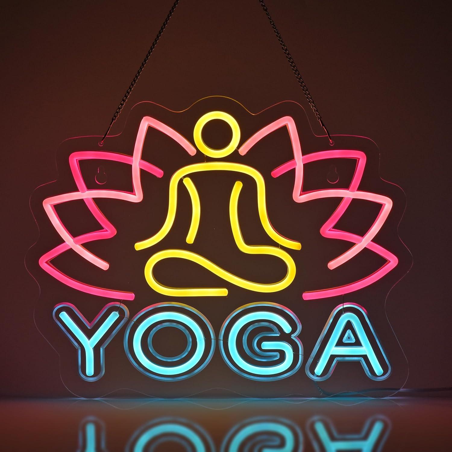 Yoga Fitness Club - ป้ายไฟนีออนโยคะ ไฟนีออนตกแต่งผนังสำหรับบ้าน ธุรกิจ สตูดิโอโยคะ ฟิตเนสคลับ ห้องทำสมาธิเซน