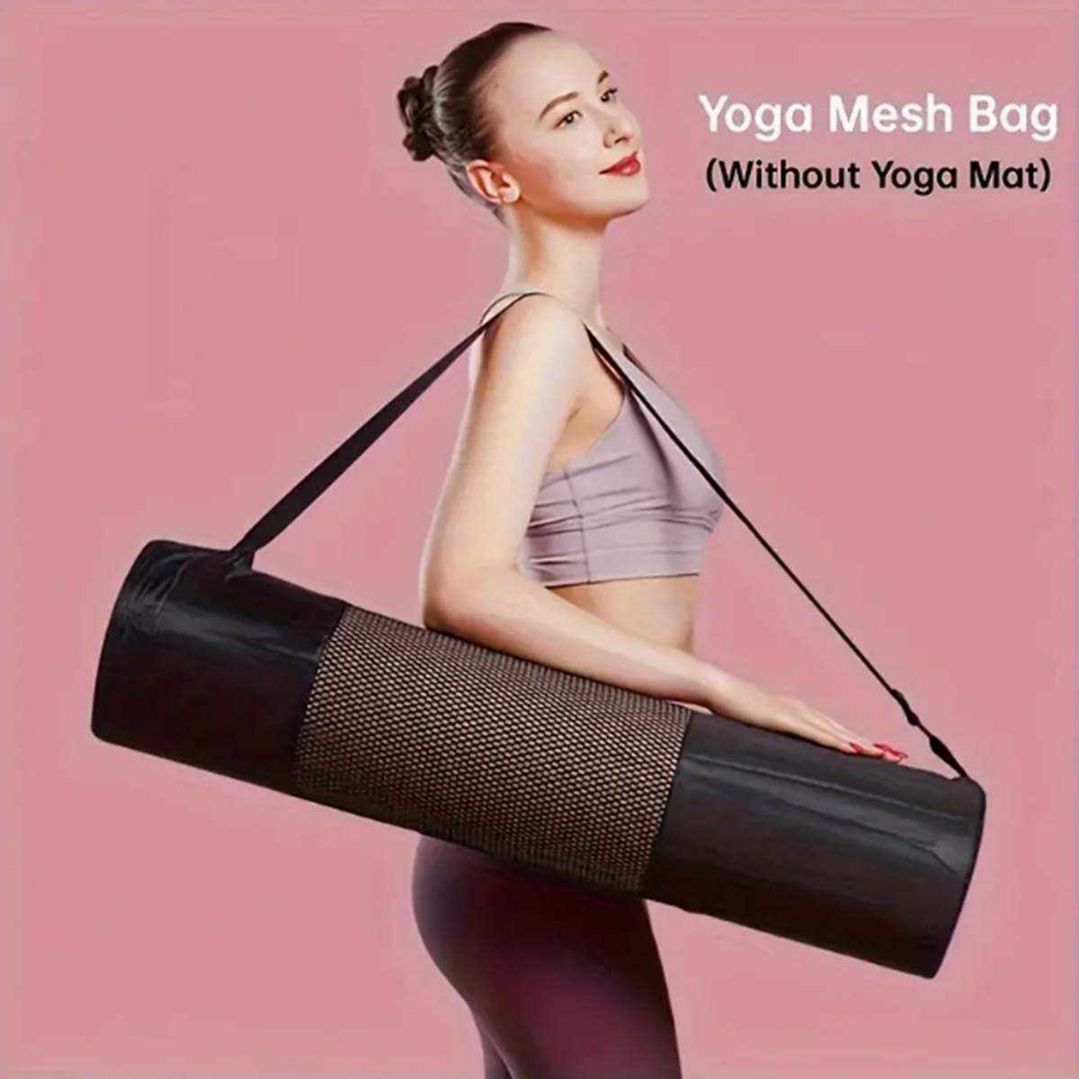Yoga Fitness Usa - กระเป๋าตาข่ายใส่เสื่อโยคะแบบระบายอากาศได้ 1 ใบ - ผ้าอ็อกซ์ฟอร์ดทนทาน สีดำ