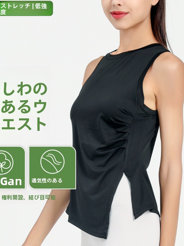 Yoga Fitness Spinning - เสื้อกล้ามโยคะฟิตเนสแห้งเร็วสำหรับผู้หญิง เสื้อยืดออกกำลังกายฤดูร้อน แขนกุด คอกลม ทรงมาตรฐาน ผ้าผสมโพลีเอสเตอร์และสแปนเด็กซ์