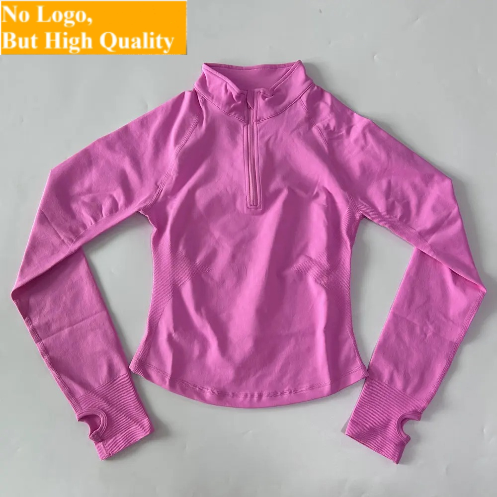 Yoga Fitness Usa - เสื้อแจ็คเก็ตโยคะไม่มีโลโก้ แขนยาว ซิปครึ่งตัว สำหรับผู้หญิง เสื้อกีฬาไร้ตะเข็บ เสื้อวิ่งออกกำลังกาย