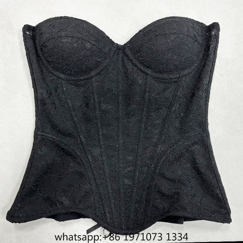 Waist Trainer Women - ชุดคอร์เซ็ตลูกไม้สำหรับผู้หญิง บอดี้สูทหรูหราสำหรับงานแต่งงาน โครงเหล็กเสริมทรง สายรัดแบบไม่มีสาย ชุดทูบท็อปผูกเชือก กระชับสัดส่วน