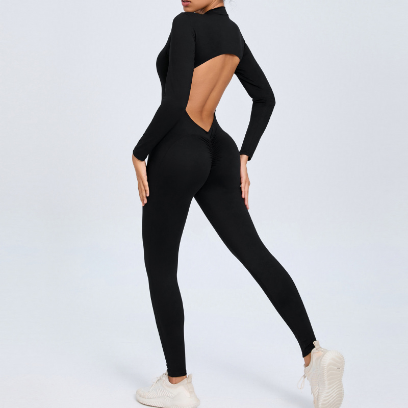 จั๊มสูทโยคะแขนยาวแบบมีซิป สีนู - Yoga Fitness Outfit บทวิจารณ์และราคา